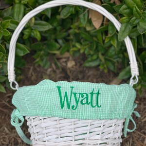 Seersucker Wicker Easter Basket with Liner Personalized Monogram Easter Basket, First Easter, Custom Easter Basket, Personalized Basket Green