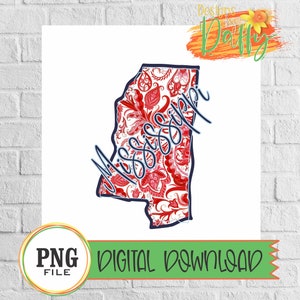 Mississippi - Paisley State Digital Transfer, Sublimation, Digital Download, PNG File
