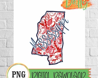 Mississippi - Paisley State Digital Transfer, Sublimering, Digital Nedladdning, PNG-fil