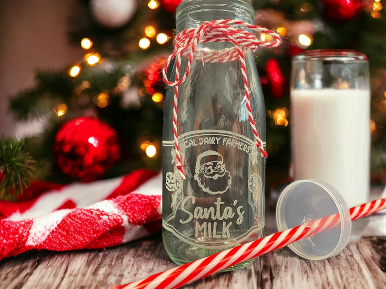 Milk for Santa Bottle, Santa Milk Bottle, Engraved Santa Glass, Milk for Santa, Christmas Glass, Christmas Kitchen, Stocking Stuffer image 2