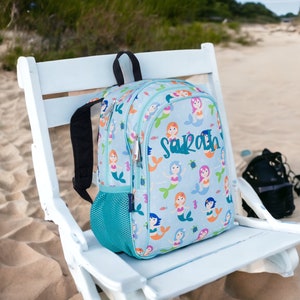 Wildkin Monogram Backpack and Lunch Bag, 15&quot; Mermaids, Back to School, Elementary Bookbag, Kindergarten, Personalized Kids Backpack