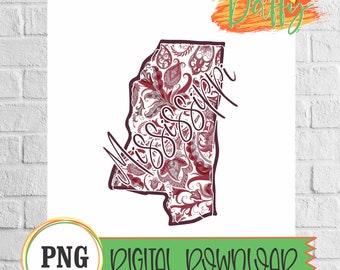 Mississippi - Paisley State Digital Transfer, Sublimering, Digital Nedladdning, PNG-fil