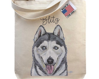Husky - Personalized Embroidered Tote, Dog Lovers Tote