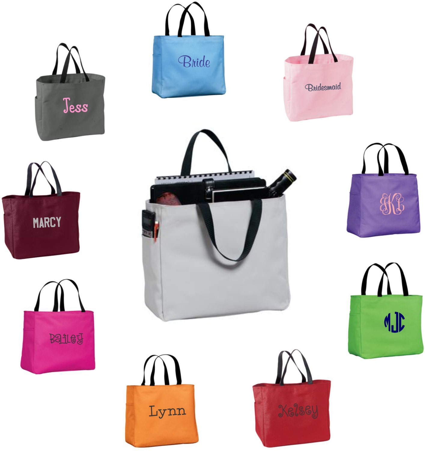 Monogram Tote Bags Personalized Canvas Totes Bridal Party Etsy