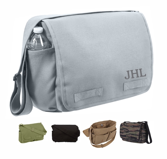Canvas messenger bag with water bottle pocket cheap