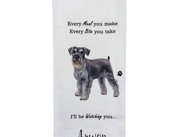 Personalized Schnauzer Kitchen Towel – Embroidered Dog Dish Towel