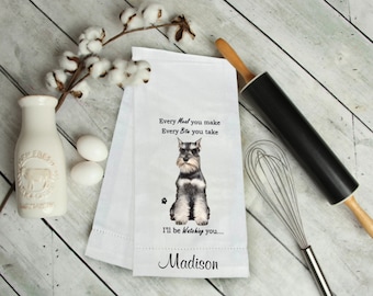 Personalized Schnauzer Kitchen Towel - Embroidered Dog Dish Towel