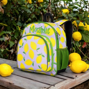 Monogram Backpack - 12&quot; Wildkin Lilac Lemon, Personalized Backpack, Preschool, Day Care, Kindergarten