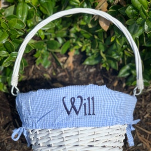 Seersucker Wicker Easter Basket with Liner Personalized Monogram Easter Basket, First Easter, Custom Easter Basket, Personalized Basket Light Blue