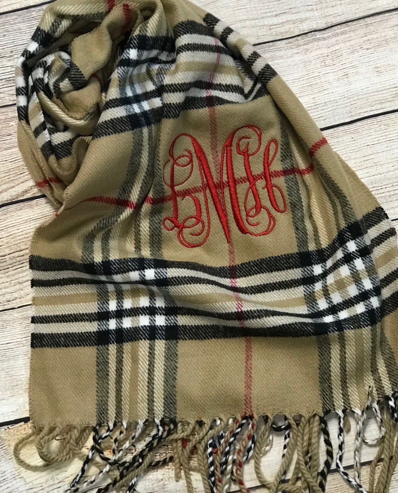 Monogrammed Plaid Scarf Cashmere Feel Monogram Scarf Gift | Etsy