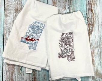 State Tea Towel - Home State Embroidered Kitchen Towel, Dish Towel, Flour Sack Towel