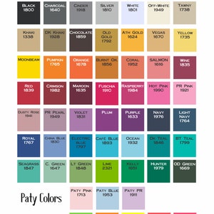 May include: A color chart with 60 different thread colors, labeled with their names and corresponding numbers. The chart is organized in rows and columns, with each color represented by a square. The colors range from black to white, with shades of red, blue, green, yellow, orange, purple, and brown. The chart is titled "Thread Color Chart".