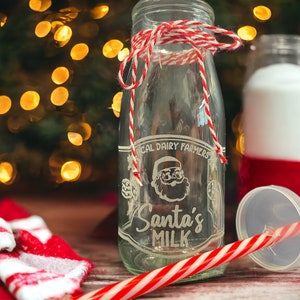 Milk for Santa Bottle, Santa Milk Bottle, Engraved Santa Glass, Milk for Santa, Christmas Glass, Christmas Kitchen, Stocking Stuffer