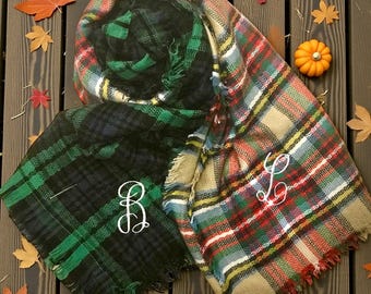 Personalized Plaid Blanket Scarf, Monogrammed Winter Wrap, Teacher or Bridesmaid Gift