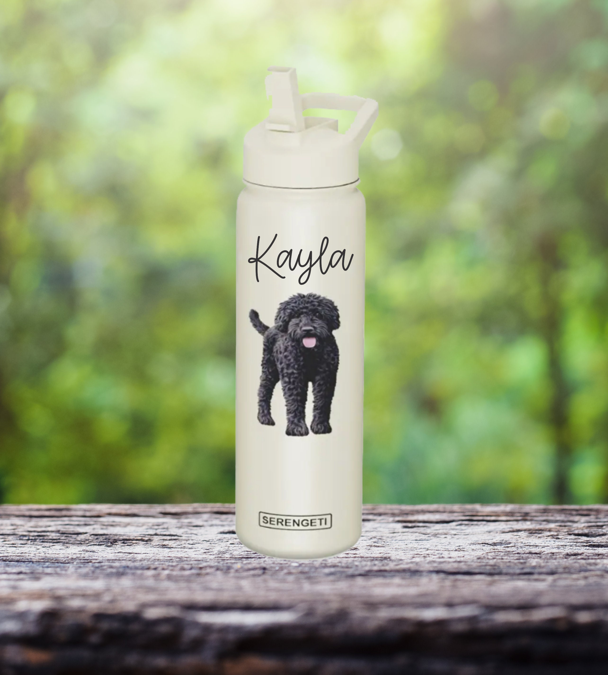 Labradoodle - Personalized, Stainless Steel Water Bottle, 3D Image, Vinyl Name