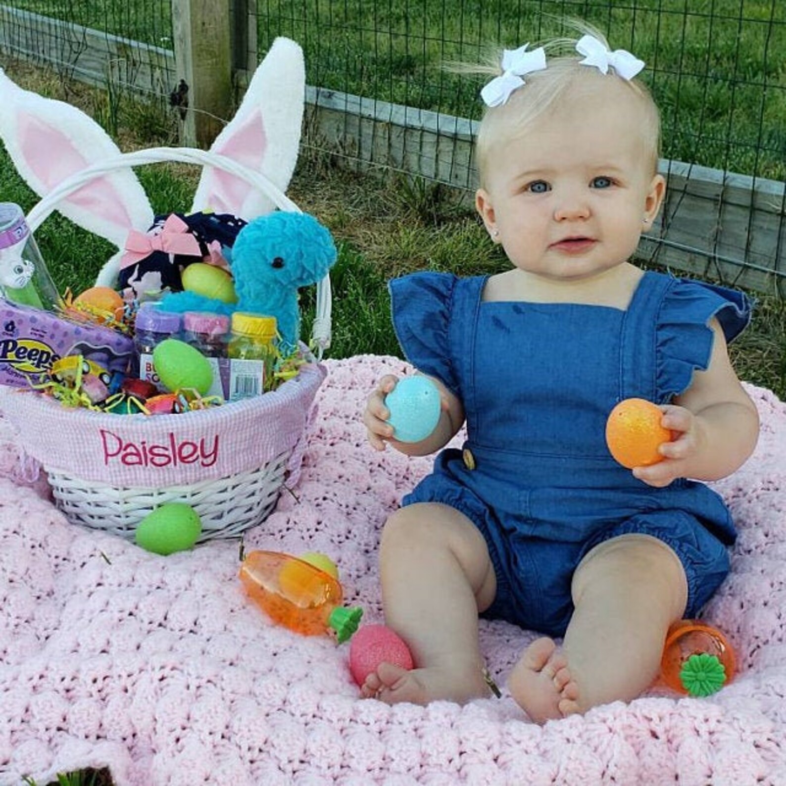 Seersucker Wicker Easter Basket With Liner Personalized Etsy