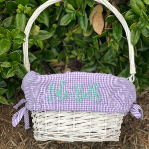 Seersucker Wicker Easter Basket with Liner Personalized Monogram Easter Basket, First Easter, Custom Easter Basket, Personalized Basket Purple