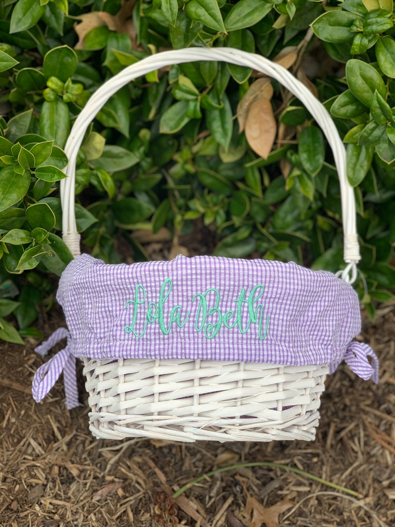 Seersucker Wicker Easter Basket with Liner Personalized Monogram Easter Basket, First Easter, Custom Easter Basket, Personalized Basket Purple