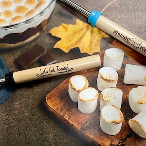 Marshmallow Roasting Sticks, Engraved Camping Fork, Personalized Wooden Handle Telescoping Fork, Customize Outdoorsman Gift, Camping Tool
