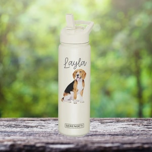 Beagle - Personalized, Stainless Steel Water Bottle, 3D Image, Vinyl Name