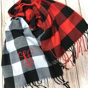 Monogrammed Buffalo Plaid Scarf  - Monogram Scarf, Gift for Her, Gift under 20, Personalized Scarf