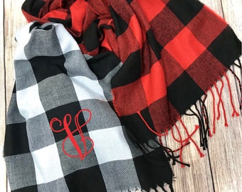 Monogrammed Buffalo Plaid Scarf – Personalized Acrylic Scarf