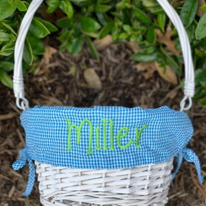 Seersucker Wicker Easter Basket with Liner Personalized Monogram Easter Basket, First Easter, Custom Easter Basket, Personalized Basket Bright Blue