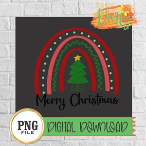 Merry Christmas Boho Rainbow, Digital Transfer, Sublimation, Digital Download, PNG File