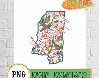 Mississippi - Paisley State Digital Transfer, Sublimering, Digital Nedladdning, PNG-fil