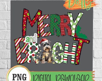 Digital överföring, sublimering, digital nedladdning, PNG-fil, god och ljus schnauzerjul