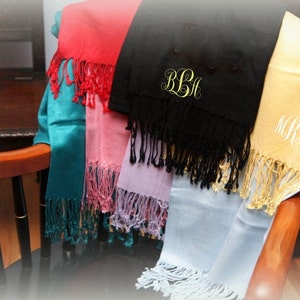 Monogrammed Pashmina Scarf - Monogrammed Shawl, Bridesmaid Gift, Monogram Scarf, Personalized, Bridal Party Gift