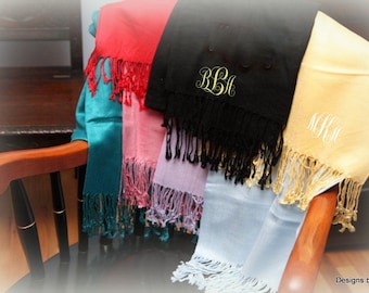 Monogrammed Pashmina Scarf - Monogrammed Shawl, Bridesmaid Gift, Monogram Scarf, Personalized, Bridal Party Gift