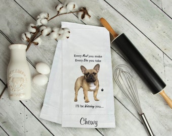 Personalized French Bulldog Kitchen Towel – Embroidered Dog Dish Towel