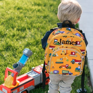 Monogram Backpack and Insulated Lunch Bag for Toddlers Personalized 12&quot; Wildkin Construction, Preschool Day Care Backpack for Boys and Girls