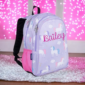 Monogram Backpack and Lunch Bag  - 15&quot; Wildkin Unicorns, Back to School, Elementary, Girls Backpack