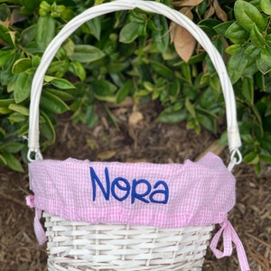 Seersucker Wicker Easter Basket with Liner Personalized Monogram Easter Basket, First Easter, Custom Easter Basket, Personalized Basket Pink