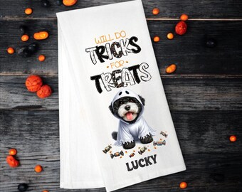 Portuguese Water Dog Halloween Tea Towel, Tricks for Treats, Dog Mom Gift