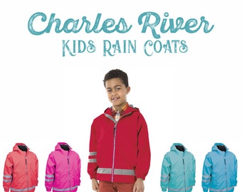 Monogrammed Rain Jacket - Personalized Kids Rain Coat, Charles River, Kids, Children, Back to School Rain Wear