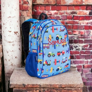 Monogram Backpack and Lunch Bag - Wildkin Trains Planes Trucks, Personalized Backpack, Back to School, Elementary, Kindergarten
