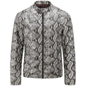 New Men&#39;s Snake Embossed Print Real leather Biker style Designer Leather jacket