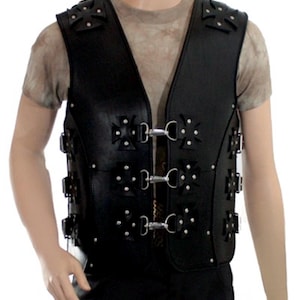 Men&#39;s Motorcycle Vest Black Leather Vest 3MM Thick Cow Leather Vest Custom Vest Biker Vest Gift For Him