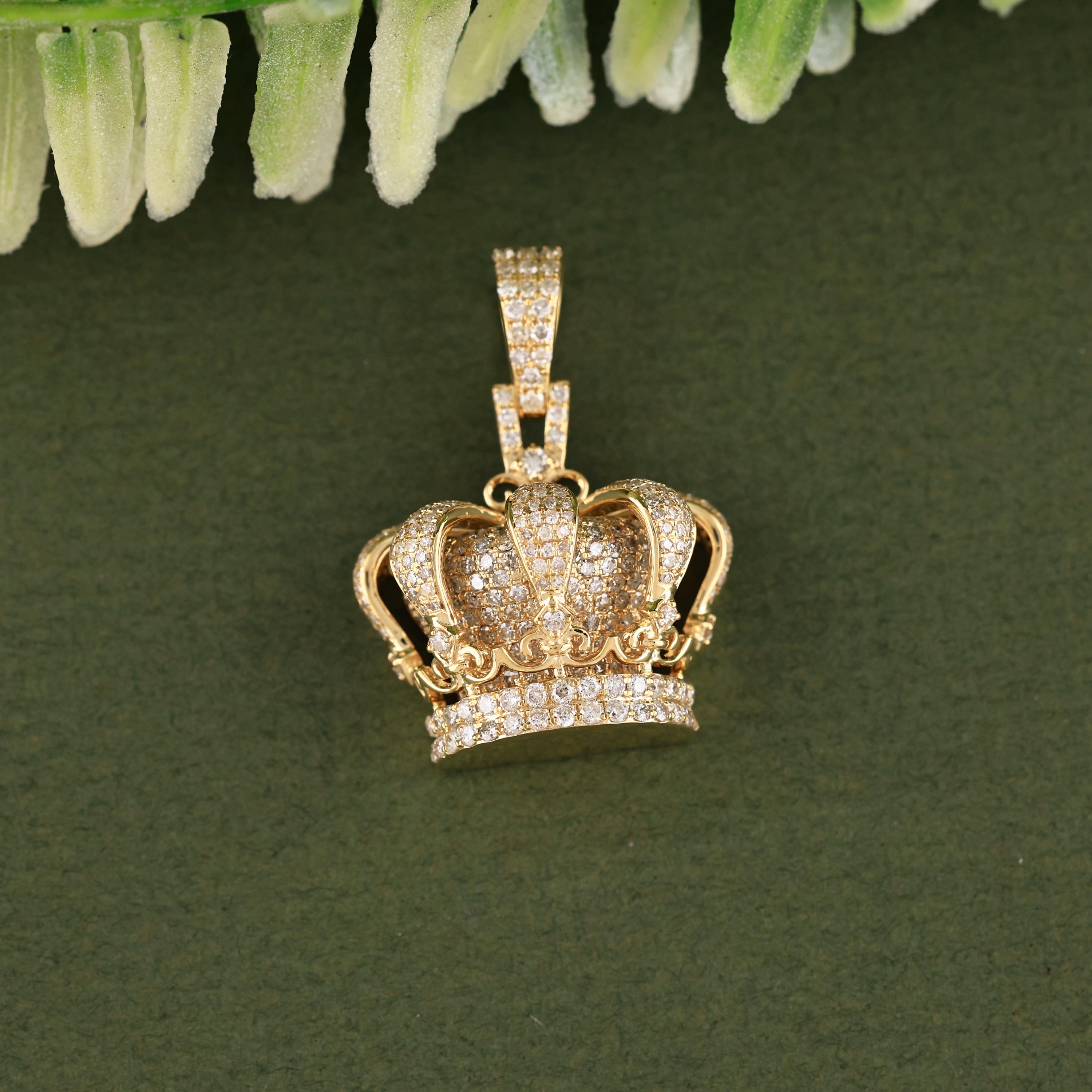 Diamond King Crown Pendant | 2.63 CT Yellow Gold Royal Jewelry - Etsy