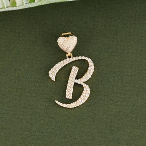 Diamond Initial Letter Pendant | Yellow Gold Initial Letter &#39; B &#39; Pendant  | Personalized letter pendant| Birthday Gift