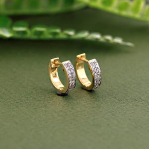 Diamond Huggie Hoop Earring | Huggie Earrings 14k Gold | Diamond Hoop Earrings for Women | Gold and Diamond Hoop Earrings | Anniversary Gift