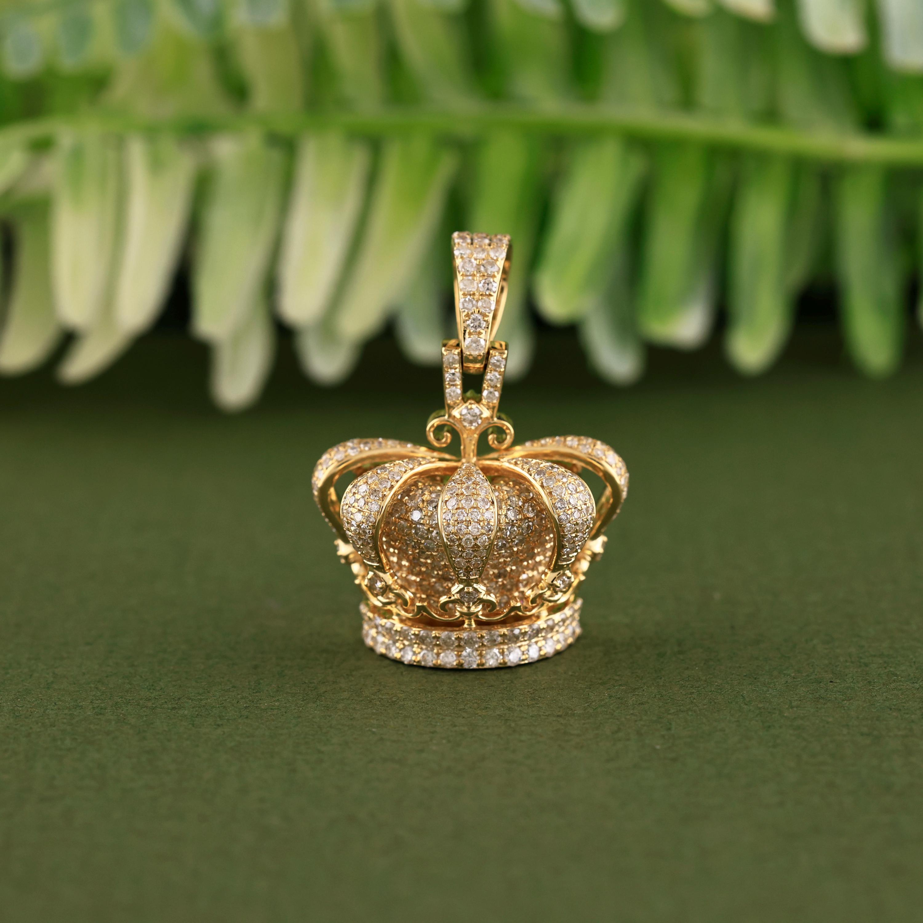 Diamond King Crown Pendant | 2.63 CT Yellow Gold Royal Jewelry - Etsy