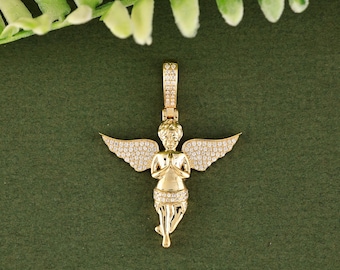 10K Yellow Gold Diamond Angel Pendant | Fine Jewelry Gift