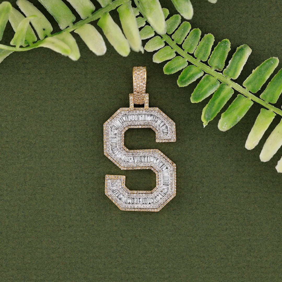 2.26 Carat Diamond S Initial Letter Pendant | 14K Two Tone Round and ...