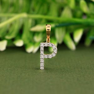 0.05 Carat Round Diamond P Initial Letter Pendant | 10K Yellow Gold P Letter Pendant | Illusion Diamond Pendant | Diamond Letter Pendant