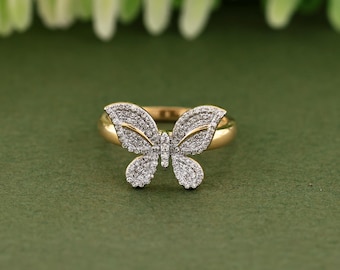 0.29 Ct Diamond Ring | Butterfly Diamond Ring | Gold Ring for Women | Chunky Ring | Fashion Rings for Ladies | Luxury Gifts for Her
