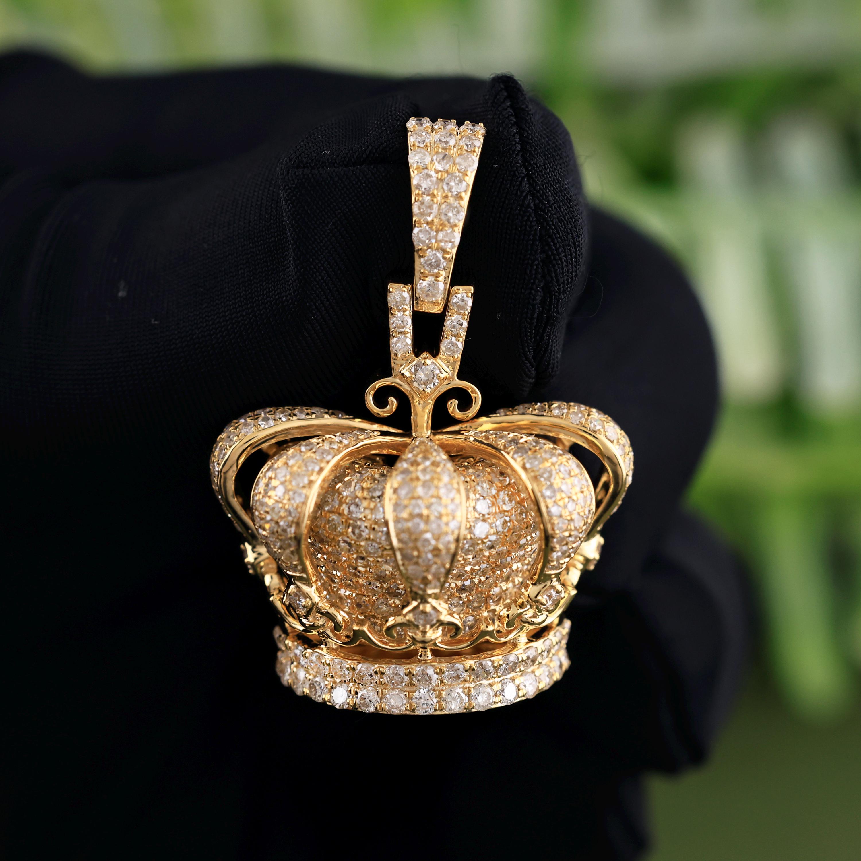 Diamond King Crown Pendant | 2.63 CT Yellow Gold Royal Jewelry - Etsy